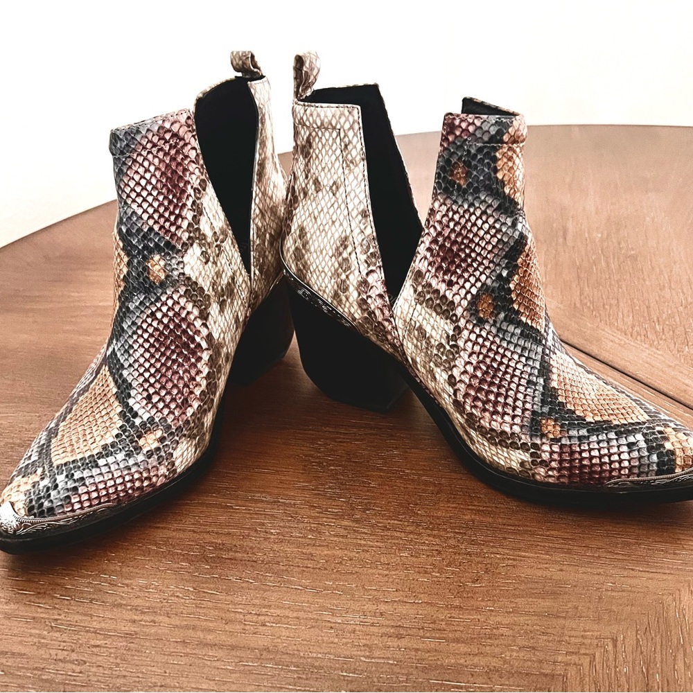 JEFFREY CAMPBELL Snakeskin Print Ankle Boots